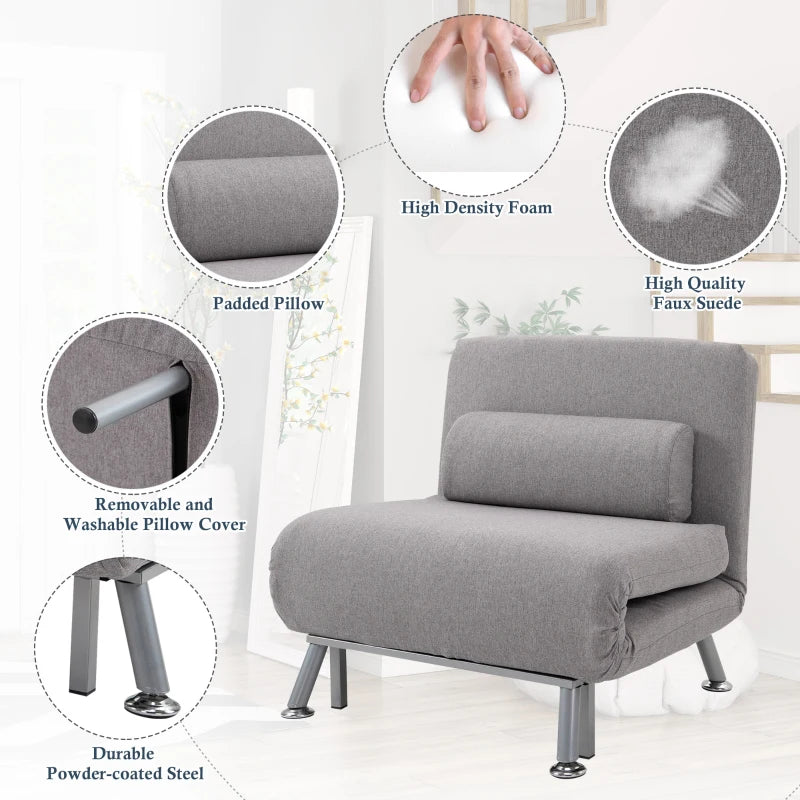 Adjustable Grey Futon Sofa Chair for Versatile Comfort and Style in Any Living Space