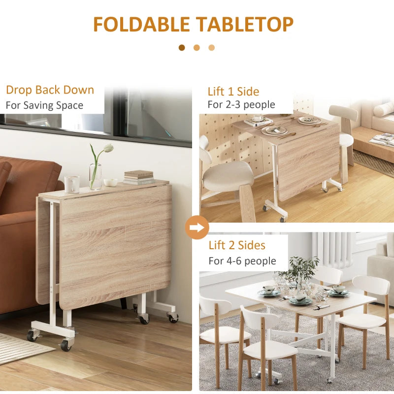 4-6 Person Oak Drop Leaf Dining Table - Space-Saving, Stylish Design for Modern Homes, Perfect for Family Meals