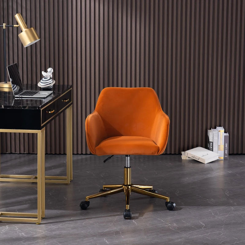 Velvet Adjustable Height Swivel Executive Office Chair with Gold Legs - Stylish Orange, 58x58x86 cm for Modern Offices
