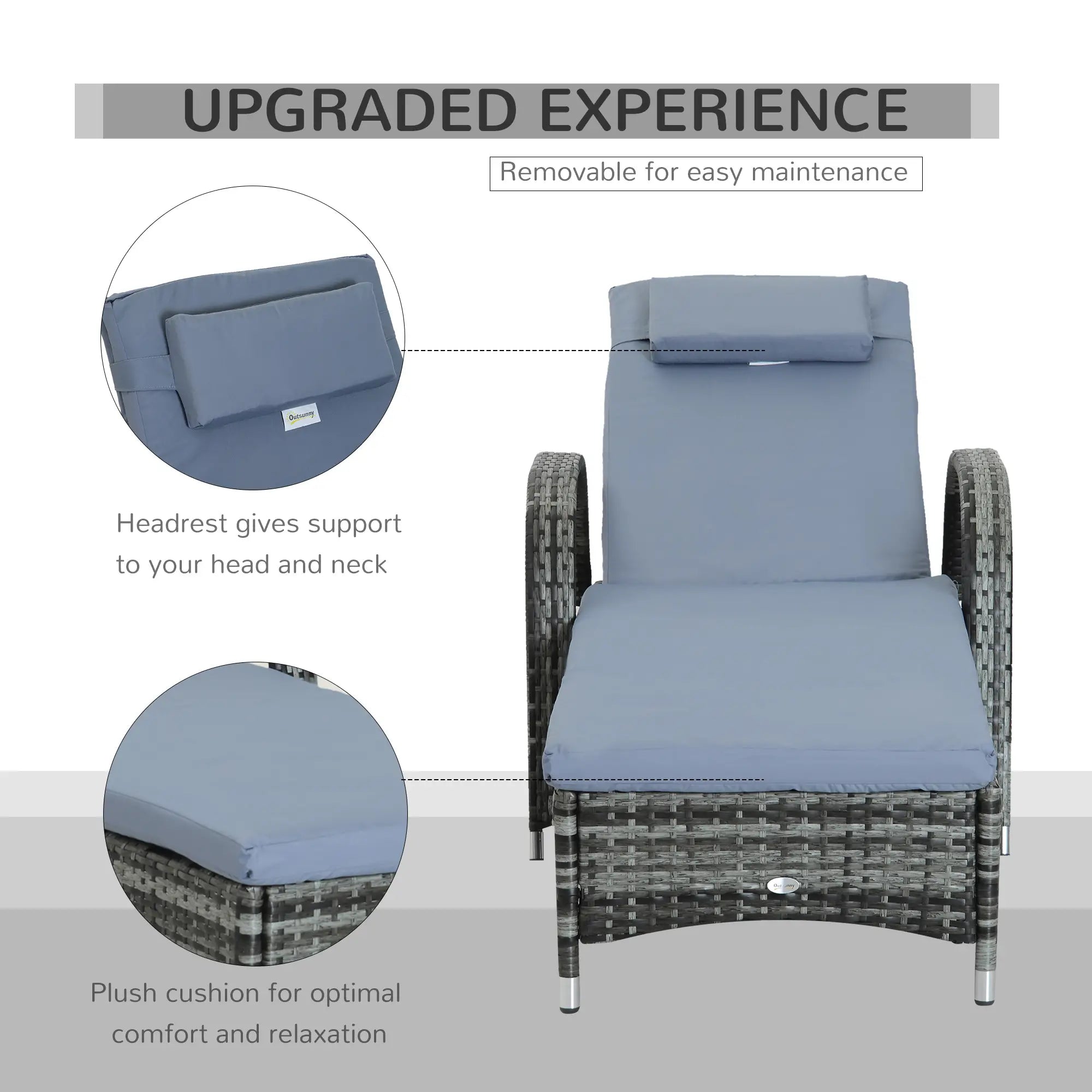2 Piece Rattan Sun Lounger Recliner Set - Adjustable Headrest with Fire Retardant Cushions