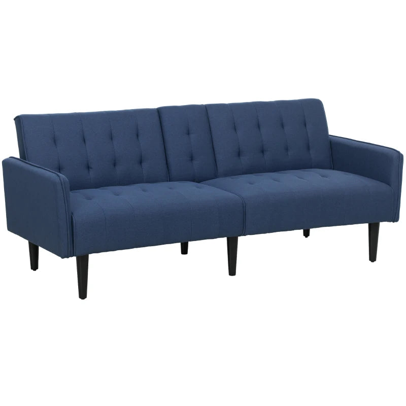 Dark Blue Three-Seater Sofa Bed with Cupholders for Comfort and Style in Your Living Room