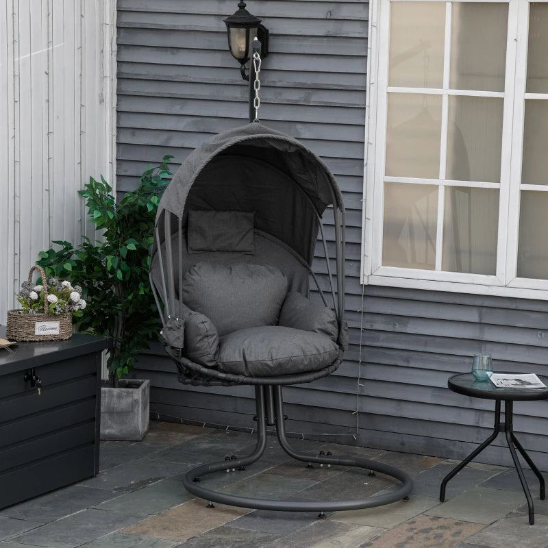 Grey Hanging Egg Swing Chair with Stand, Cushion, and Canopy