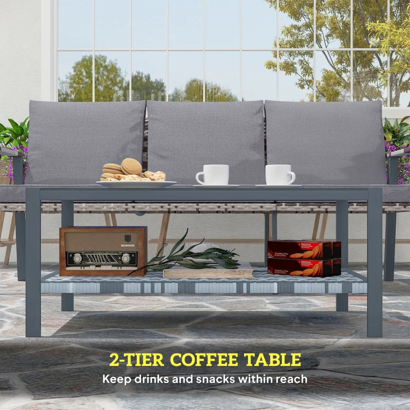 Grey Six-Piece Rattan Garden Sofa Set - Outdoor Furniture for Patio and Backyard
