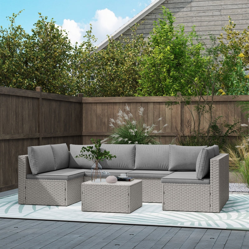 Grey Seven-Piece Modular Rattan Furniture Set for Outdoor Patio and Garden