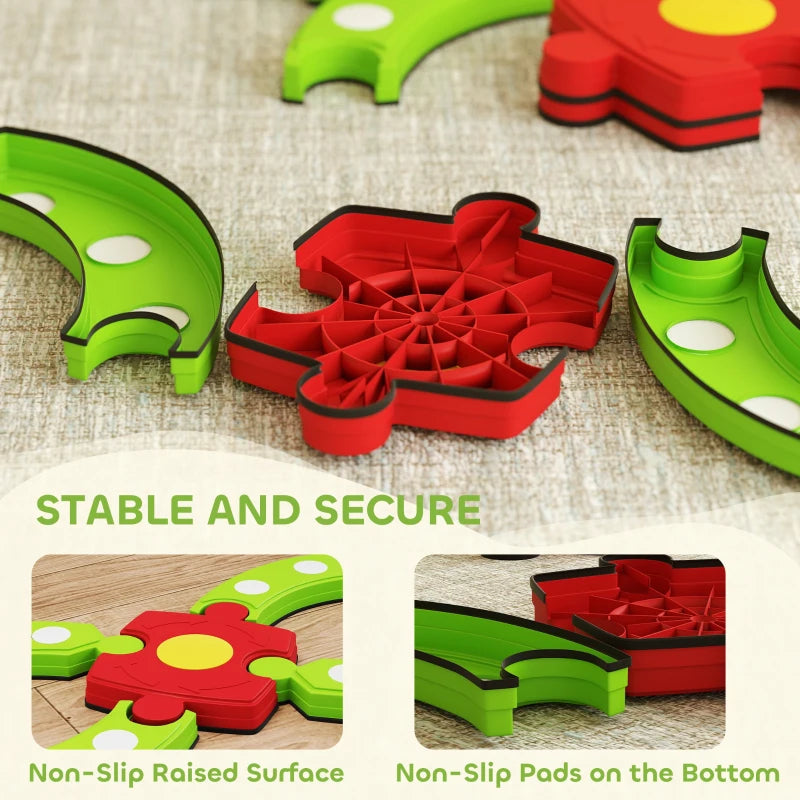 Kids Balance Beam Stepping Stones Set 13 Pieces Non-slip Textured Surface for Toddlers Green