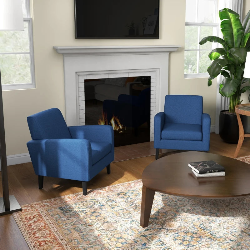 Modern Upholstered Accent Chairs with Rubber Wood Legs for Living Room and Bedroom - Set of 2, Blue
