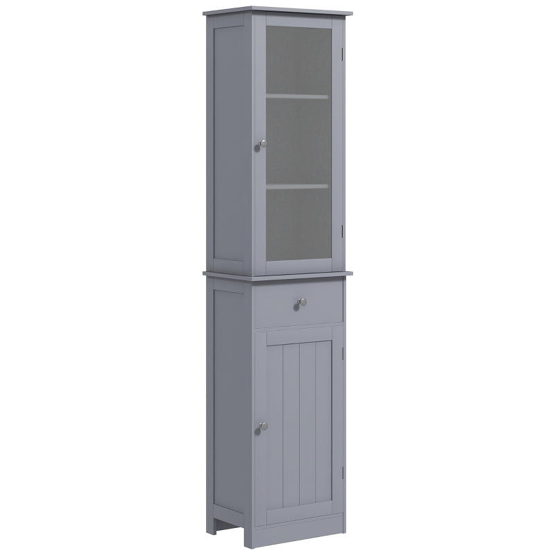 Bathroom Storage Cabinet with 3-Tier Shelf and Drawer Free Standing Slim Organizer Grey