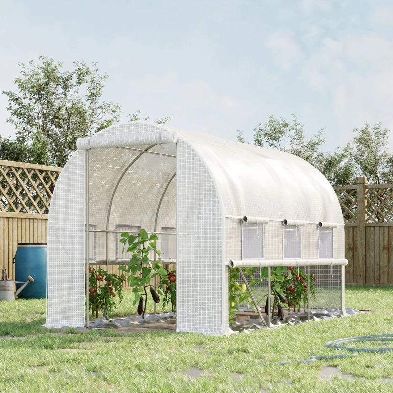 Green Walk-in Polytunnel Greenhouse with Roll-up Sidewalls, UV-resistant Cover, 3x2x2m