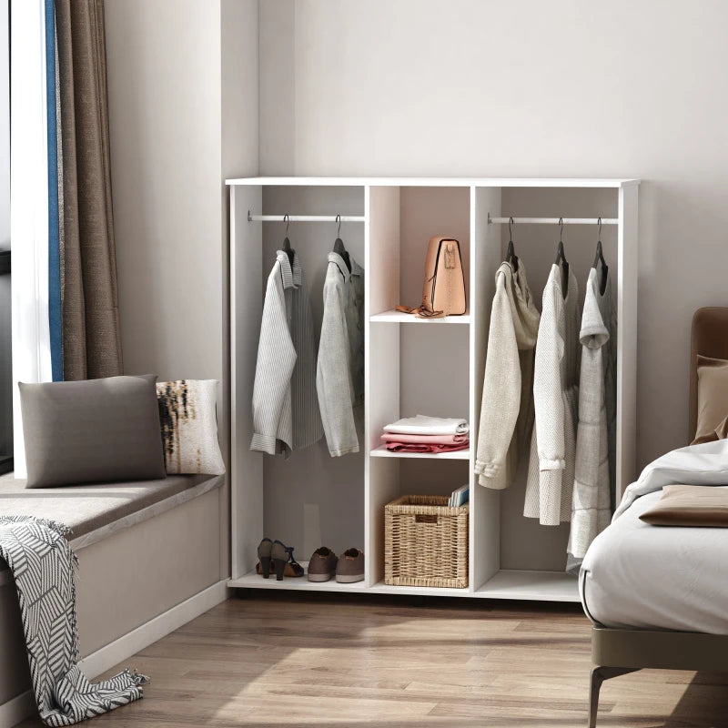Double Mobile Open Wardrobe Storage Organizer with 6 Wheels Stylish White Design