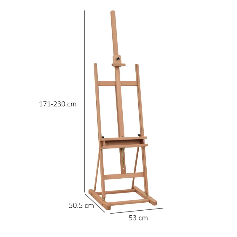 Vinsetto H-Frame Wooden Easel Stand - Adjustable 171-230cm Height, 0-80° Angles, Beech Wood Art Display for Weddings & Paintings