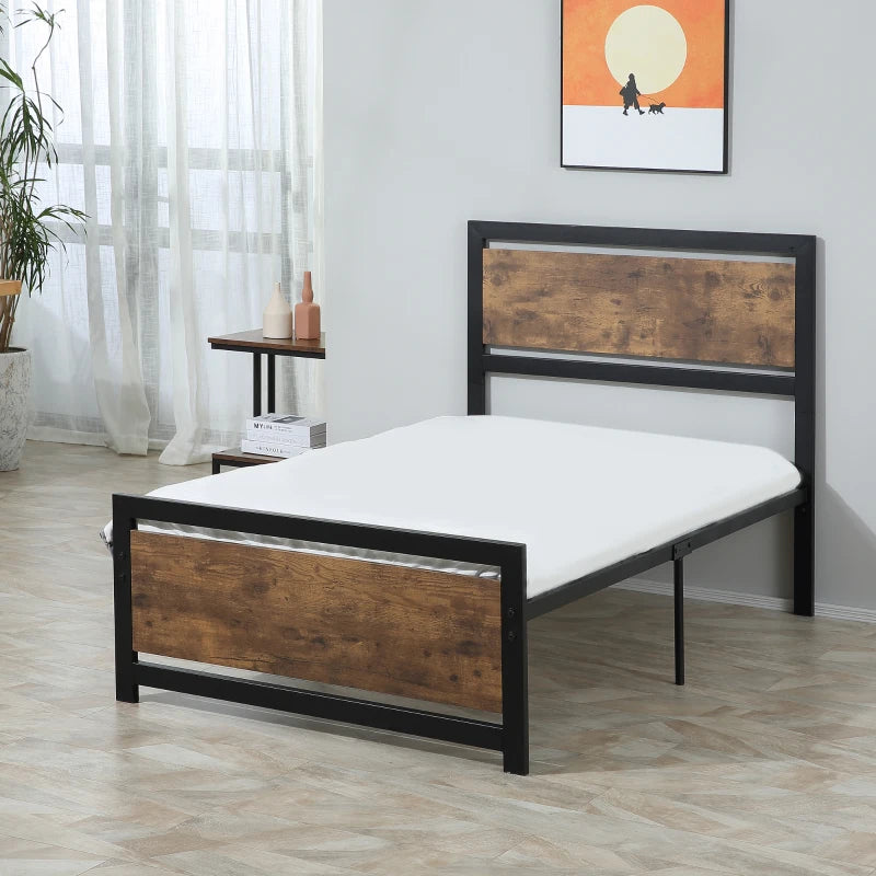Single Size Metal Bed Frame with Headboard & Footboard - Sturdy Slat Support, Underbed Storage, Ideal Bedroom Furniture for Adults