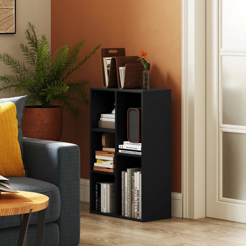 Stylish 2-Tier Black Bookshelf with 5 Spacious Compartments - Perfect for Home or Office Storage