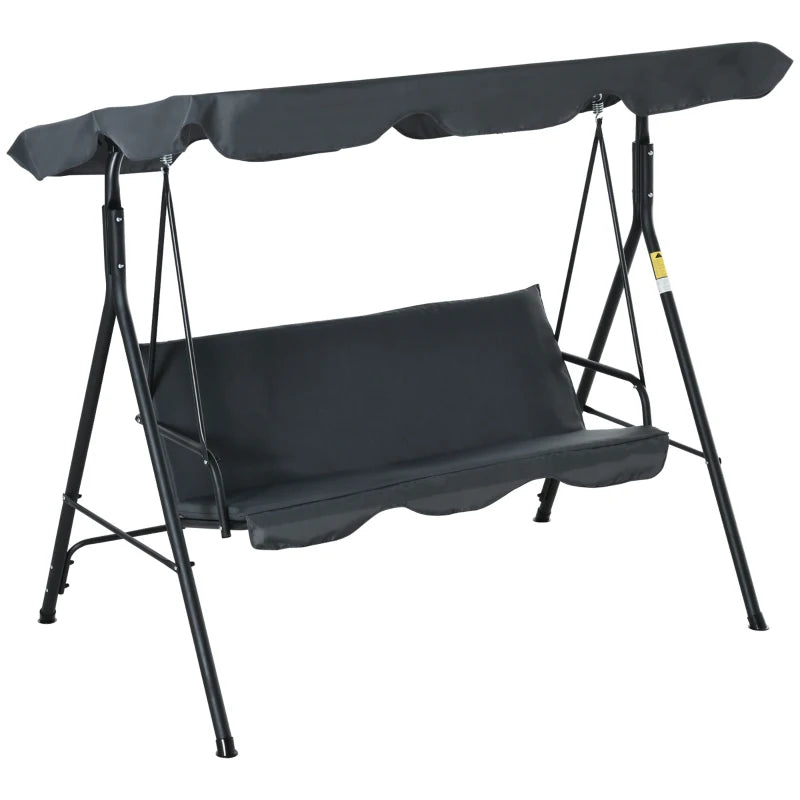 Dark Grey 3-Seater Hammock Swing Chair with Adjustable Canopy - Outdoor Patio Furniture