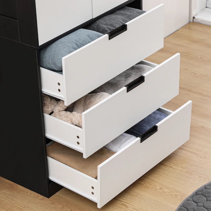 Modern Black 2 Door Wardrobe with 3 Drawers and Hanging Rod for Bedroom Storage