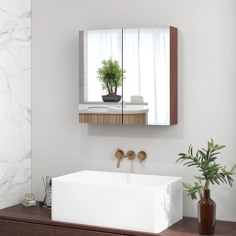 Double Door Wall Mounted Bathroom Mirror Cabinet Soft Closing Storage 63L x 60Hcm