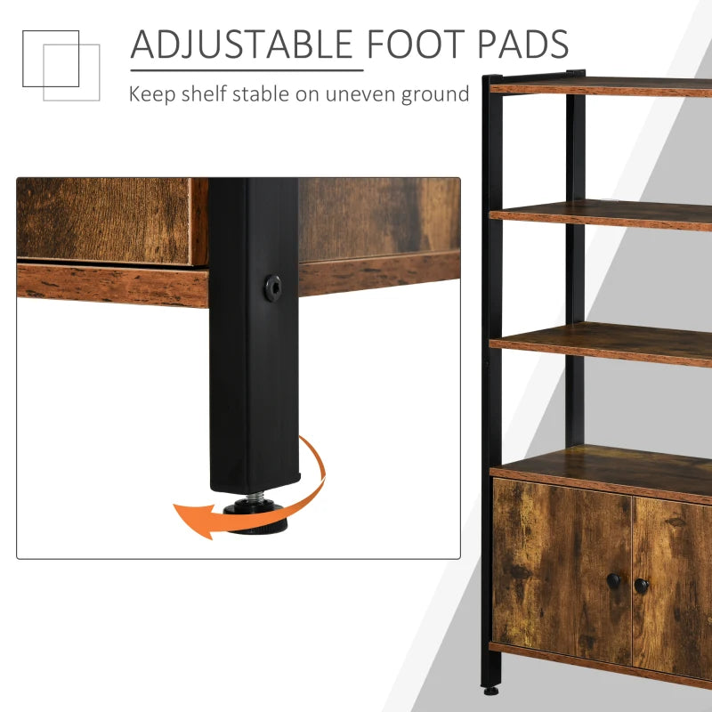 Rustic Brown 3-Tier Industrial Bookshelf & Storage Cabinet with Doors for Home Office & Living Room