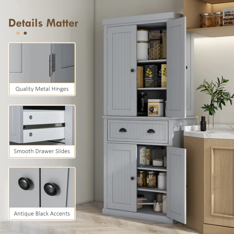 Freestanding Multi-Storage Kitchen Cabinet in Stylish Grey for Organized Cooking Space