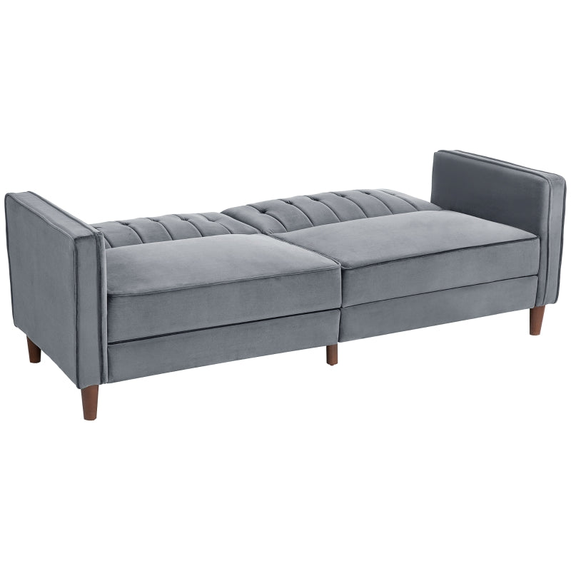 Velvet-Feel Dark Grey Three-Seater Sofa Bed for Stylish Living Spaces