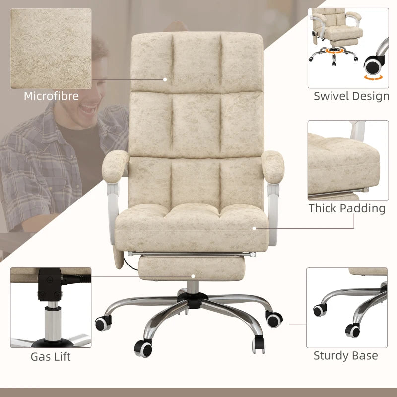 Vinsetto Ergonomic Massage Office Chair with Heat, Reclining Back, Footrest & Padded Seat - Beige Home Office Comfort