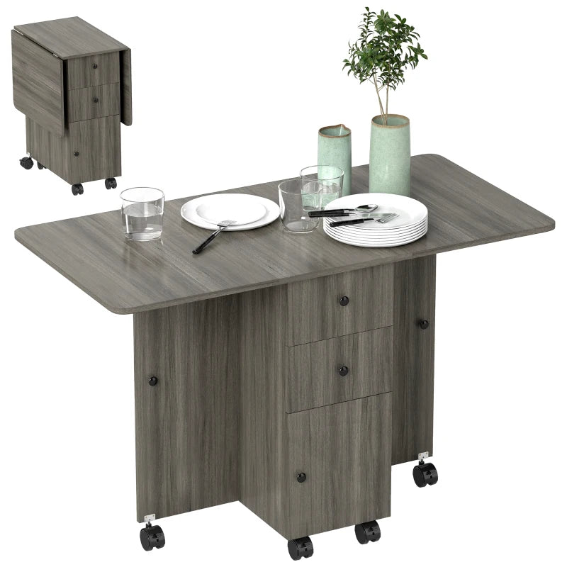 Multi-Storage Grey Drop Leaf Dining Table for Six - Space-Saving, Stylish, Perfect for Modern Homes