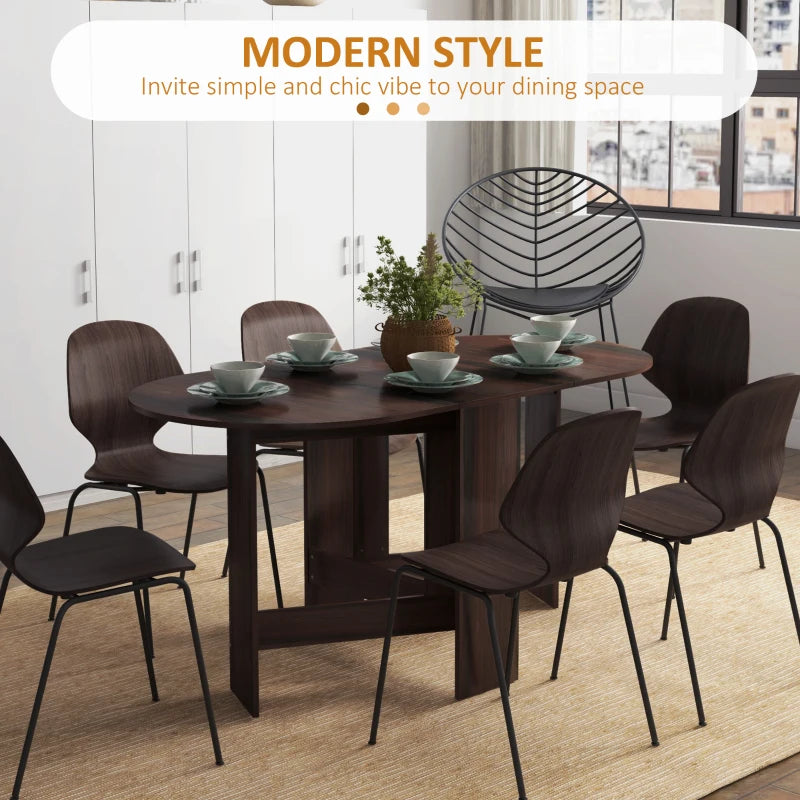 Folding Drop Leaf Dining Table for Small Spaces - Oval Chocolate Wood Effect Tabletop for Dining Room