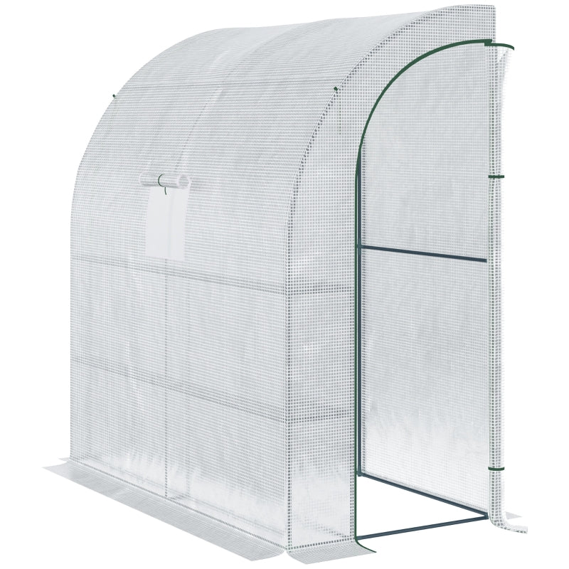 Green Walk-In Lean-to Greenhouse with Windows and Doors - 2 Tiers, 4 Shelves - White