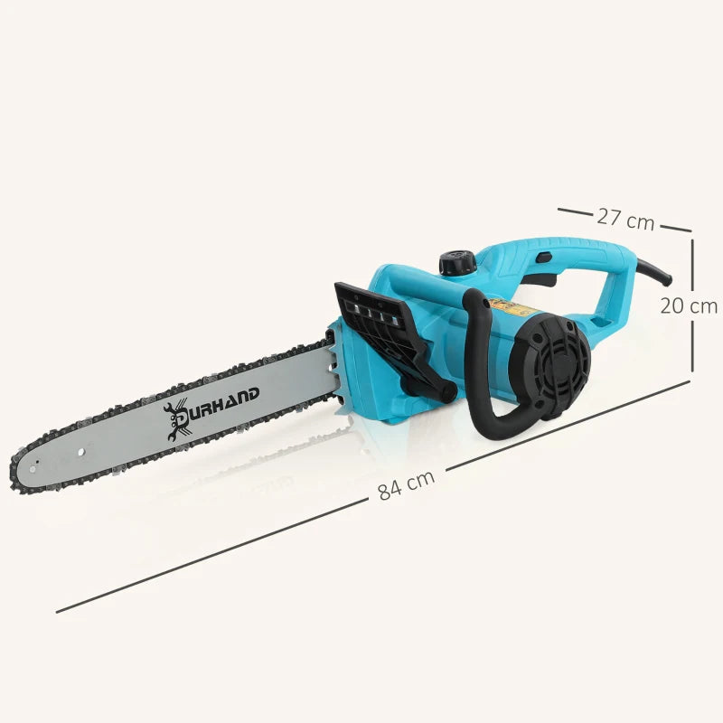 2000W Aluminium Chainsaw with Double Brake, 40cm Blade, for Wood, Trees & Branches - Blue