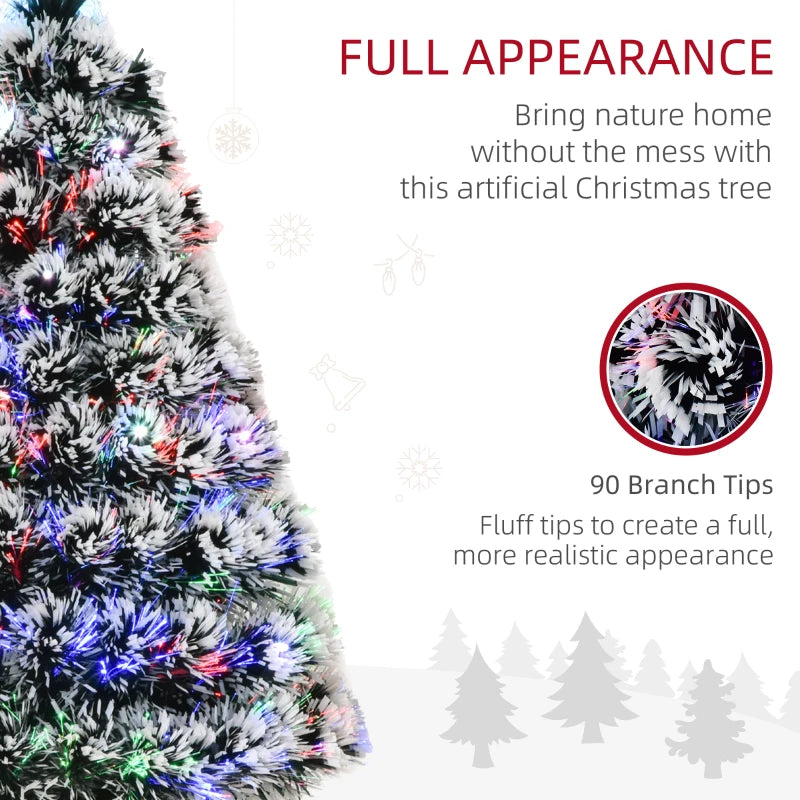 3ft Prelit Artificial Christmas Tree - Snowy Green & White Xmas Tree with Colorful LED Fiber Optic Lights