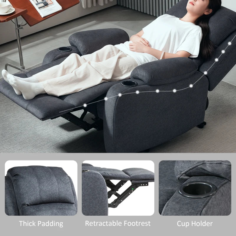 Black Microfibre Manual Reclining Armchair with Footrest for Ultimate Comfort and Relaxation