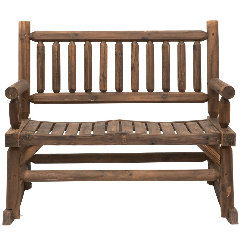 Rustic Style Dark Brown Wood Rocking Loveseat Bench