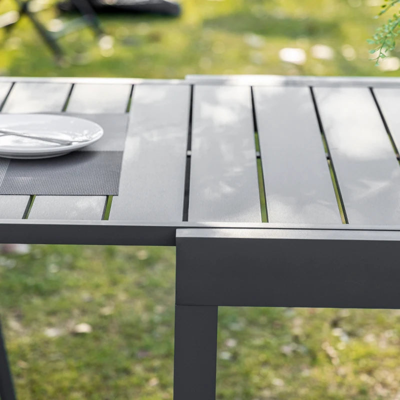 Grey Extendable Outdoor Dining Table for 4-6 Persons, Aluminium Frame, 90-180cm x 90cm