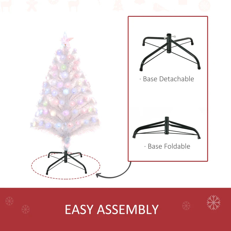 3FT Pre-Lit White Artificial Christmas Tree with Fibre Optic LED Lights - Festive Holiday Home Decoration