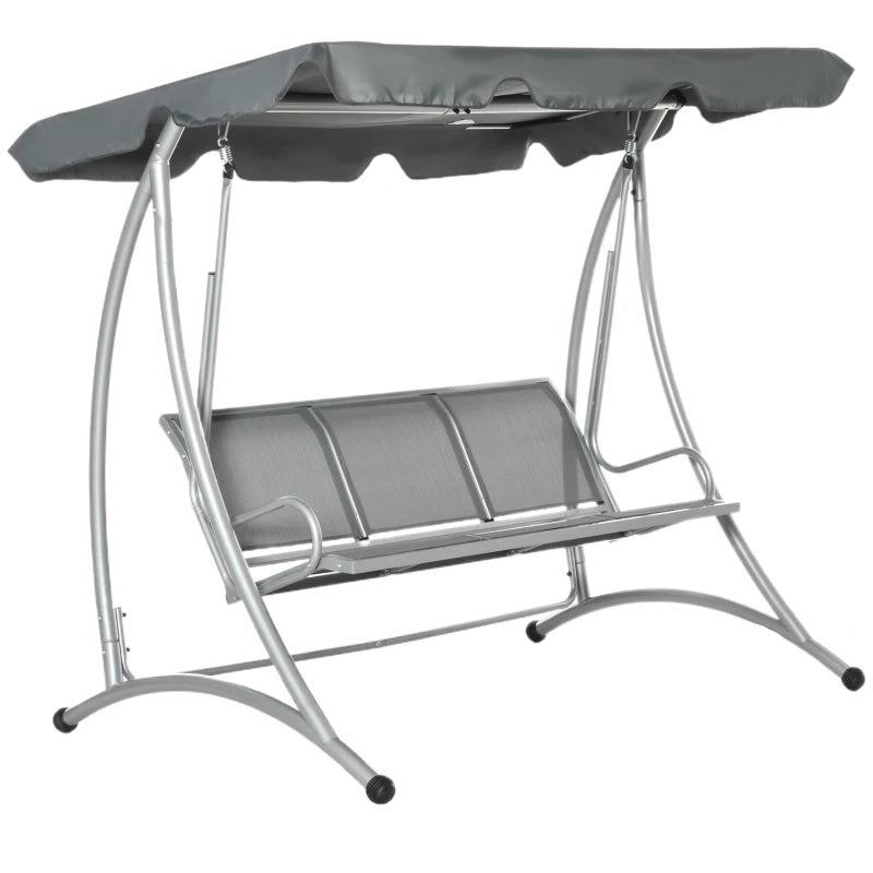 Grey 3-Person Steel Outdoor Swing Bench with Canopy