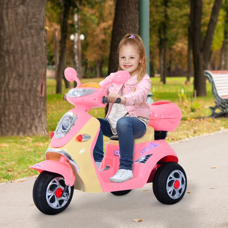 Kids Electric Ride On Toy Car - 6V Motorbike with Rechargeable Battery, Headlight & Music for Ages 3-5 - Pink