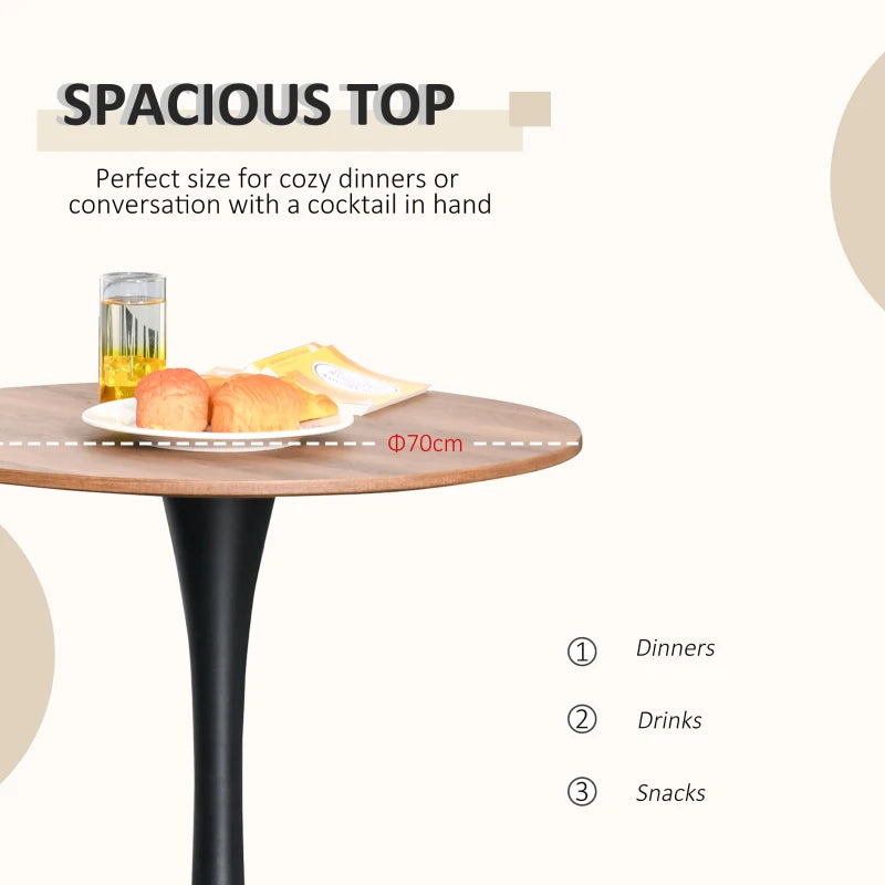 Modern Round Dining Table - Stylish Leisure Coffee Bistro Table with Metal Base for Kitchen & Dining Room - Brown Finish