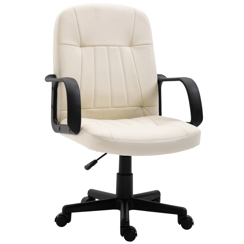 Cream White PU Leather Office Chair - Adjustable Height, Swivel Wheels, Perfect for Home Office & Study