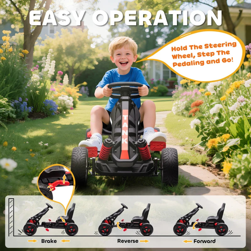 Kids Pedal Go Kart for Ages 3-6 with Freewheel System and Anti-Slip Wheels Red