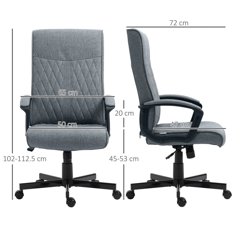 Vinsetto High Back Dark Grey Office Chair - Linen Fabric Swivel Desk Chair with Adjustable Height for Home & Study