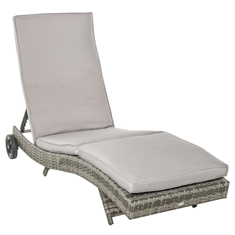 Grey Wicker Outdoor Chaise Lounge Chair with Adjustable Backrest