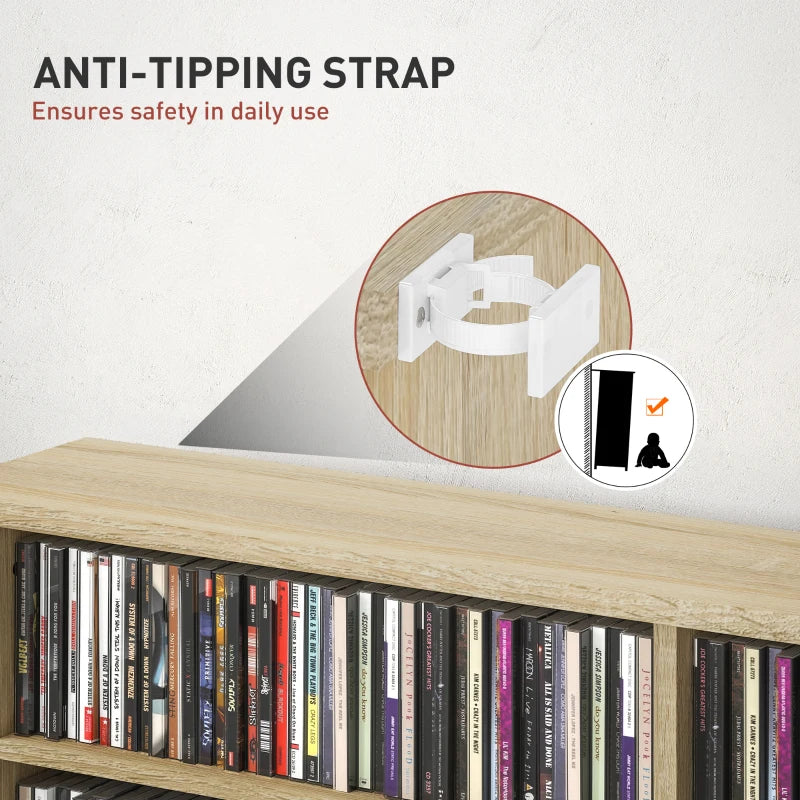 16-Compartment Media Shelf - Stylish Nature Wood Finish for Organizing DVDs, Games, and Books - Modern Home Storage Solution