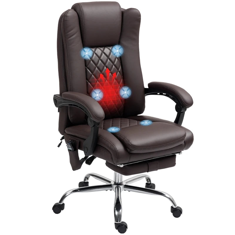 Executive Office Chair with 6-Point Massage & Heat Function - Ergonomic Dark Brown Leather Design for Ultimate Comfort