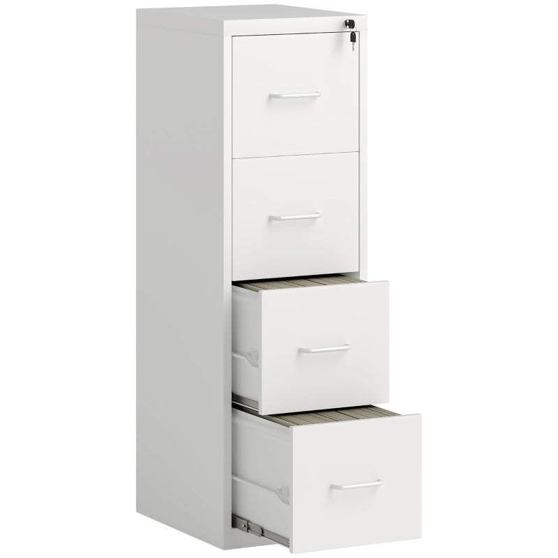 Modern White Four-Drawer Steel Filing Cabinet - Durable Office Storage Solution for Organizing Documents and Files