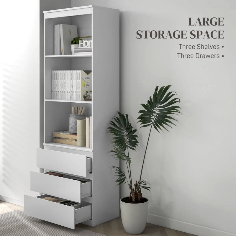 Elegant 180cm Tall White Bookcase with Shelves and Drawers - Perfect for Home or Office Storage