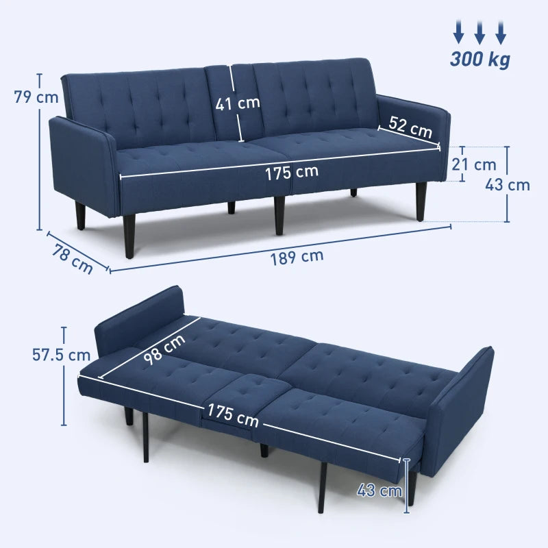 Dark Blue Three-Seater Sofa Bed with Cupholders for Comfort and Style in Your Living Room