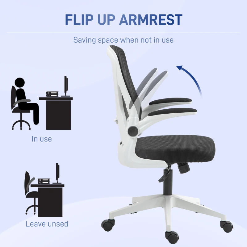 Vinsetto Ergonomic Mesh Back Office Chair with Flip-Up Arms - Stylish Black and White Design for Comfort and Support