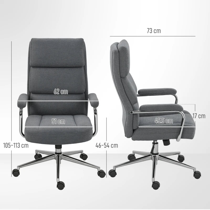 Executive Office Chair - Charcoal Grey Linen Fabric Desk Chair with Double-Layer Back Cushion, Tilt Function & Height Adjustment
