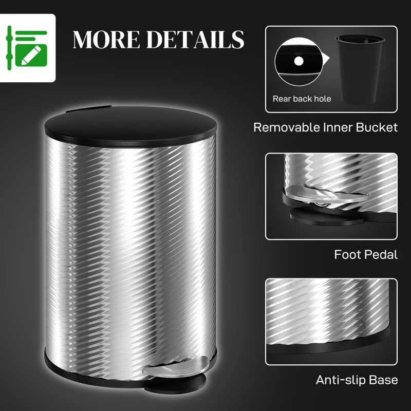 20L Stainless Steel Compact Home Bin - Stylish, Durable Trash Can for Kitchen, Office, and Bathroom - Space-Saving Design