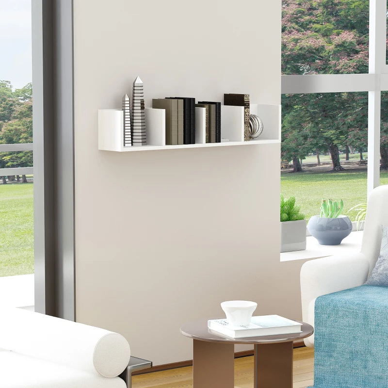 Wall Mount Media Storage Rack - 84 CD / 56 DVD/Blu-ray Organizer, 4 Cubes, Set of 2, White Wooden Shelf Unit