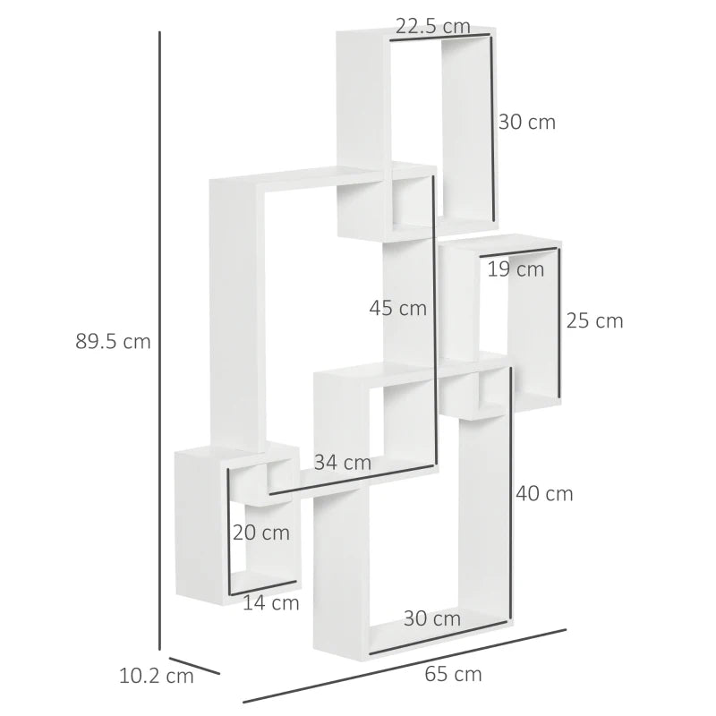 Floating Wall Mounted Interlocking Cube Shelves - Stylish White Display Shelves for Living Room, Bedroom & Hallways