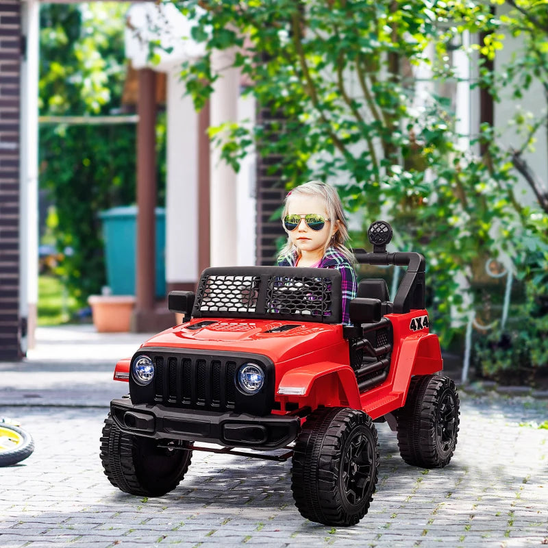 Kids Electric Ride On Car 12V Off Road Toy with Remote Control, 2 Motors, Lights & Suspension for Ages 3-6 - Red